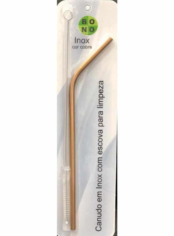 Canudo em inox com escova para limpeza cobre