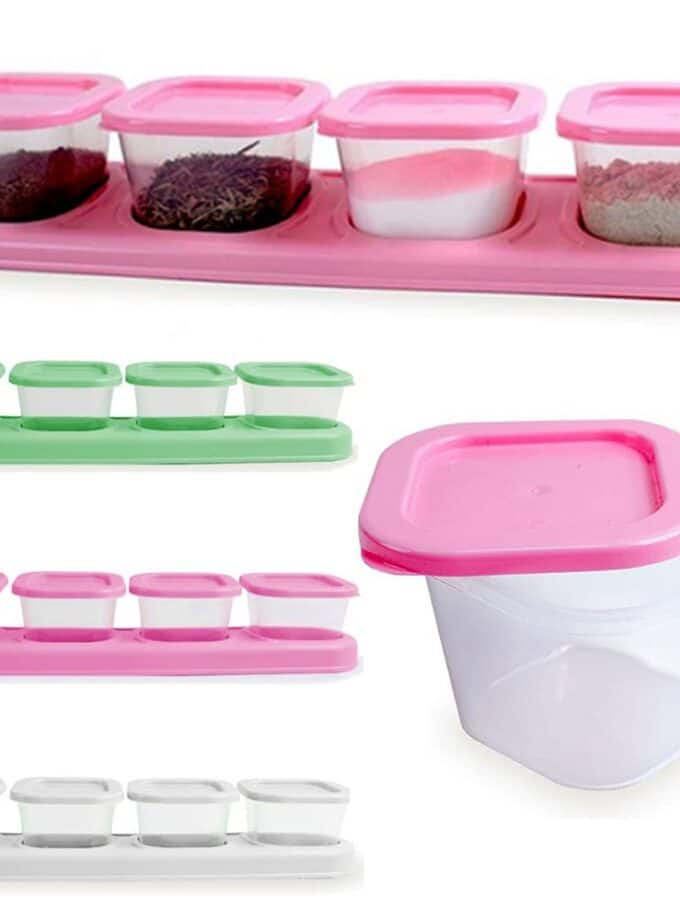 Porta Condimentos Temperos Base com 4 Potes Rosa e Branco - Keita